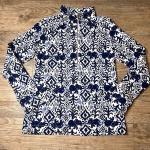 Lilly Pulitzer Womens Blue White Skipper Popover Half Zip Long‎ Sleeve Top Small